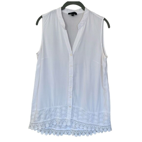 SPENSE Embroidered Tunic Tank Blouse Top Womens Size Large White Floral Button - Picture 8 of 8